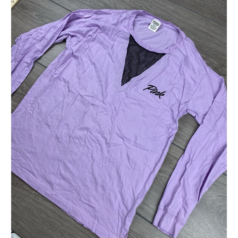 Victorias Secret Women's Mesh V Neck Long Sleeve T Shirt Lavender Size Medium